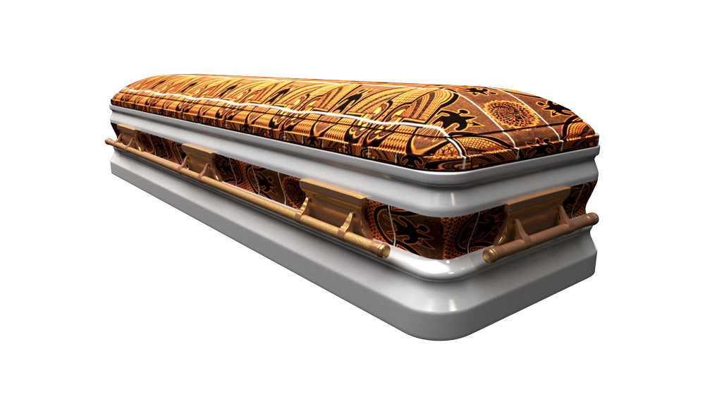Royal Dome Casket (Gloss) White + Blanket Bafokeng Royal Caskets