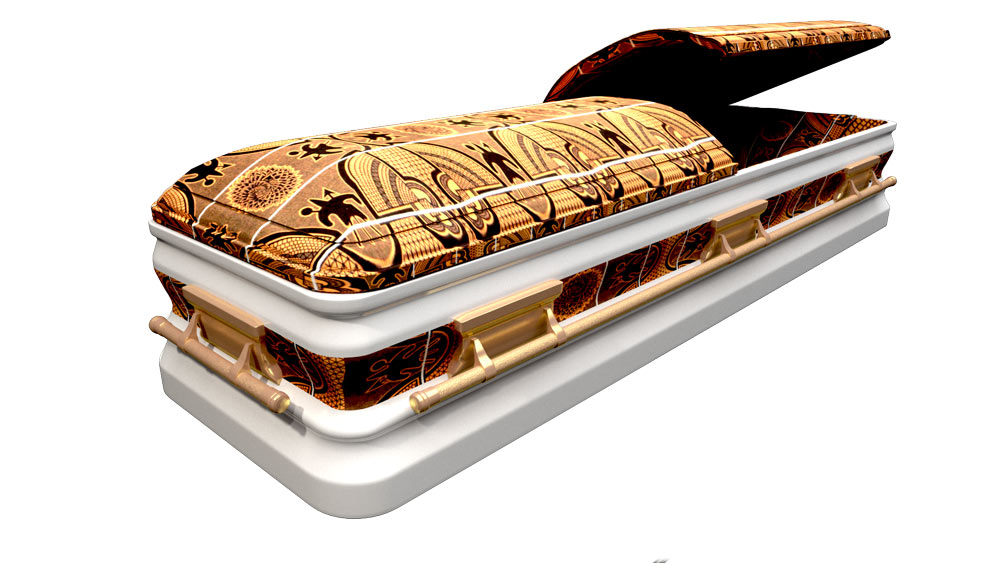 Royal Dome Casket (Gloss) White + Blanket Bafokeng Royal Caskets